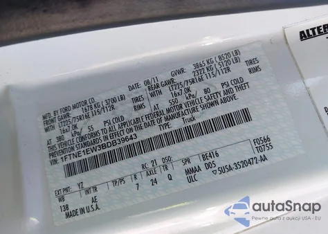 2011 Ford E-150 Commercial z USA, uszkodzony, nr VIN 1FTNE1EW3BDB39643